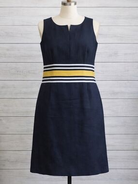 COLDWATER CREEK LINEN BLEND DRESS WITH RIBBON STRIPED DETAILS